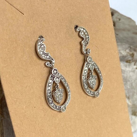 Sterling Silver 925 DBJ Dee Berkley Jewelry Single Diamond Dangle Earrings - Picture 5 of 16